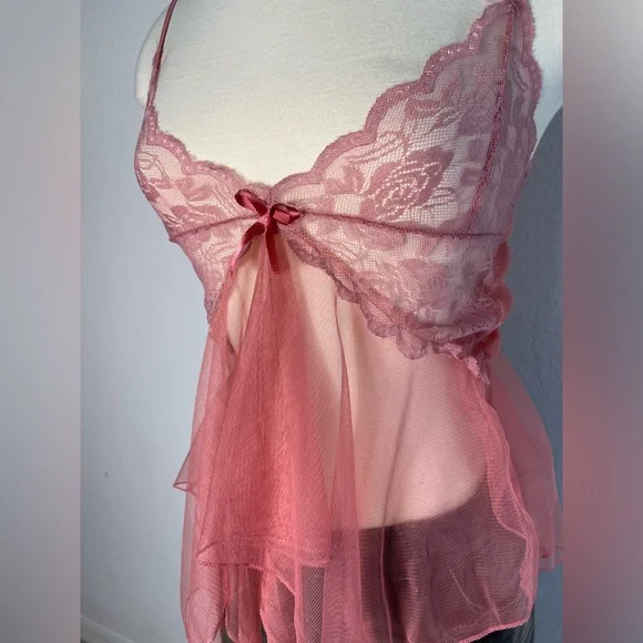 Vintage Y2k Sheer Pink Lace Hanky Hem Fairy Cami Top Whimsigoth Fairy - Picture 4 of 16